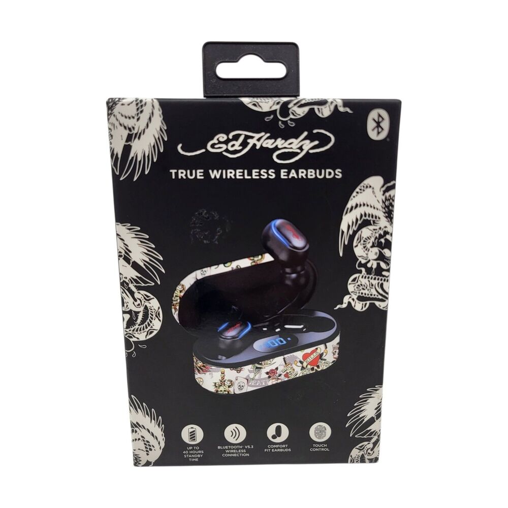 Ed Hardy True Wireless Earbuds White Y2K Tattoo Designer New